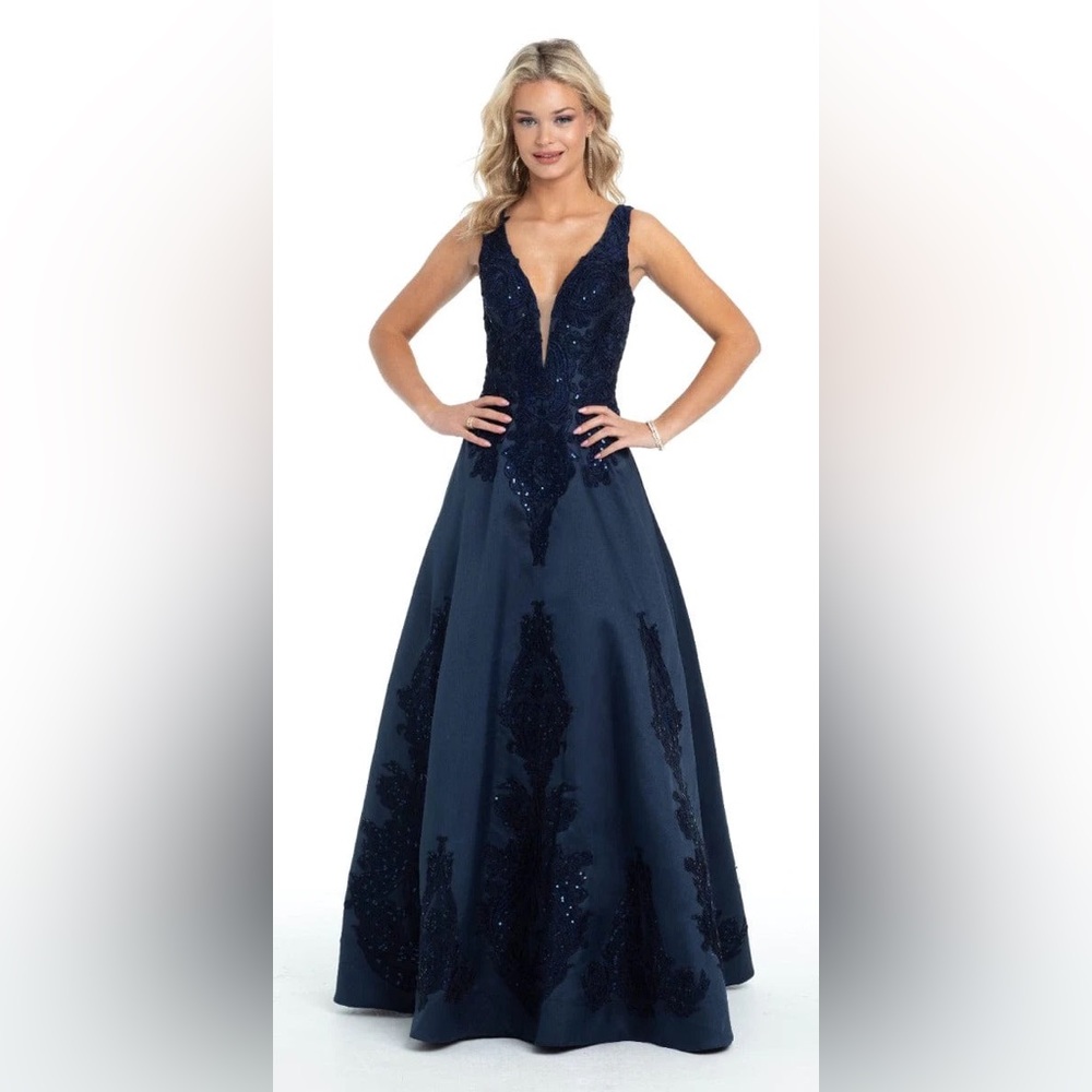 Camille La Vie Mikado Plunge Prom Dress